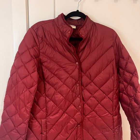 J Jill Burgundy Packable Quilted Down Side-Snap Puffer Jacket Size Medium - Picture 3 of 9